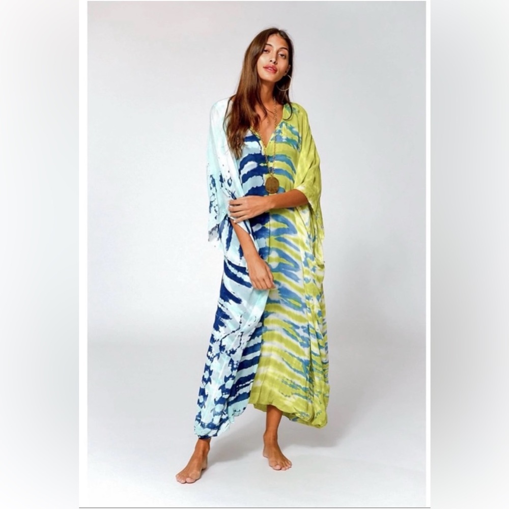 🌟YOUNG FABULOUS BROKE YFB Cyrilla Tie Dye Kaftan Dress in Zest Reef Wash 🌟 M/L - Picture 8 of 16
